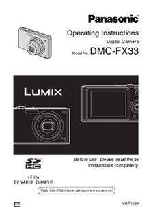 Panasonic Lumix FX33 manual. Camera Instructions.